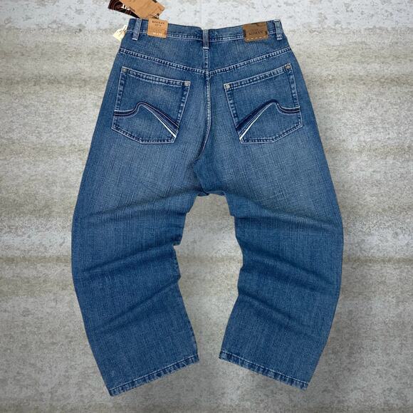 Vintage Skater Wide Leg Jeans Koman Dark Wash Baggy Denim Embroidered NWT Y2K
